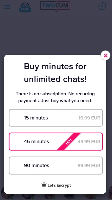 Pricing of minute packages on TwoCum