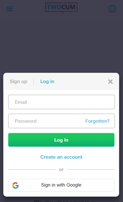 the login form on TwoCum