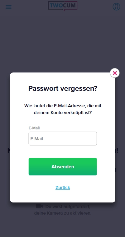Formular zum Zurücksetzen des Passworts auf TwoCum