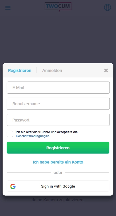 Registrierungsformular auf TwoCum